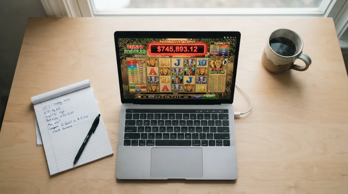 Ekran laptopa z tabelą porównawczą kilku serwisów kasynowych, bez widocznych logotypów marek